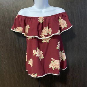Off the Shoulder Burgundy Floral Top